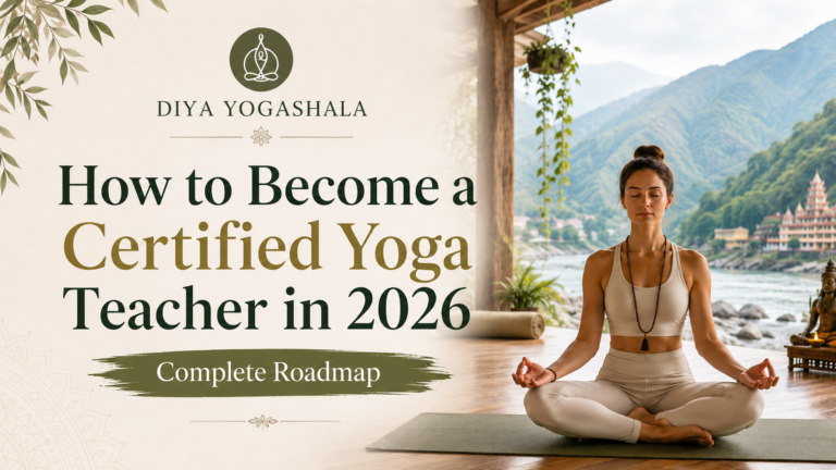 Yoga student meditating during certified yoga teacher training in Rishikesh
